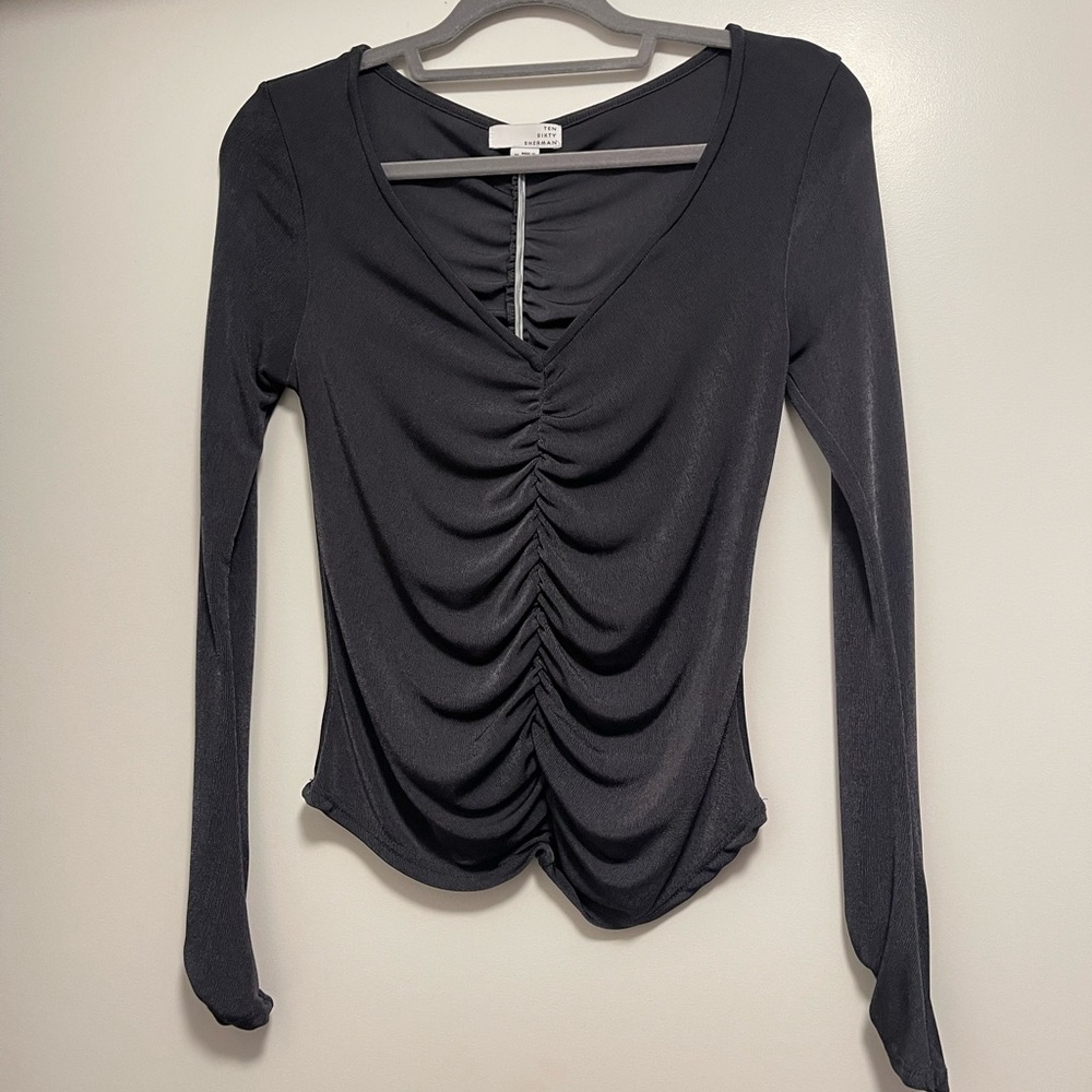 Ten Sixty Sherman Charcoal Grey Ruched Shimmer Shirt